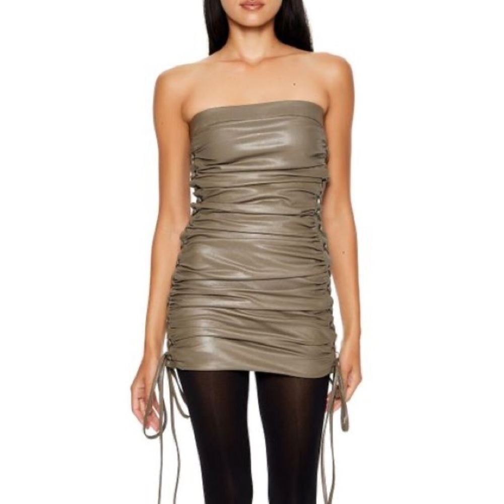 Forever 21 Strapless Ruched Dress - Olive